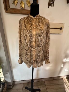 H&M Brown Neutral Snake Print Blouse
